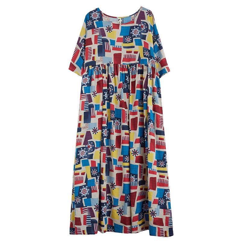 Simple literary and idyllic summer new loose and thin bohemian foreign trade short-sleeved dress, women