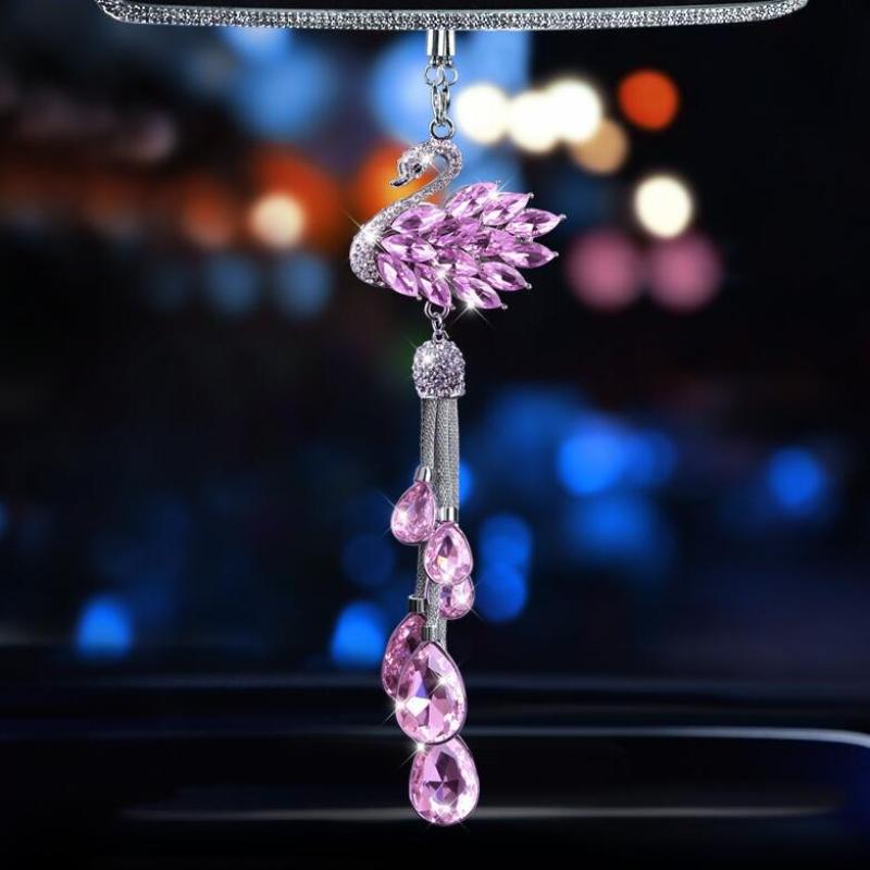 

Роскошный автомобильный кулон со стразами, хрустальный лебедь, креативный милый подвесной элемент для зеркала заднего вида, женский кулон для украшения салона автомобиля розовый
