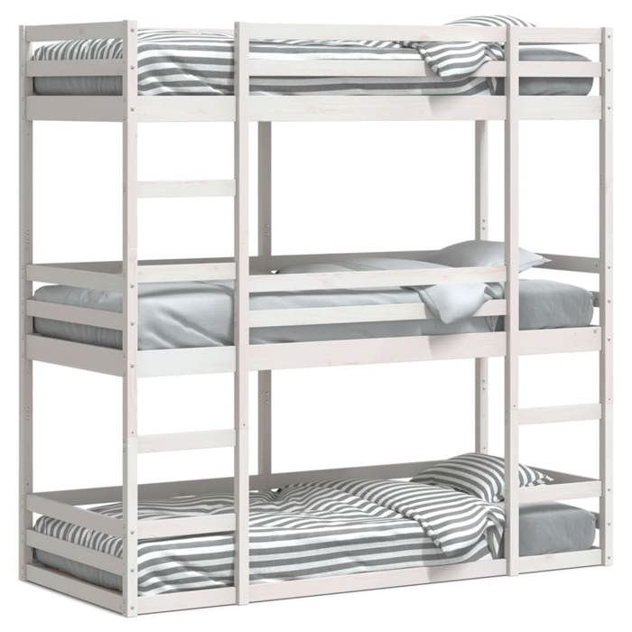VidaXL Triple Bunk Bed White 90x200 Cm Solid Pine Wood, Three-Berth Bunk Bed, Mezzanine Bed, Bed 3284255