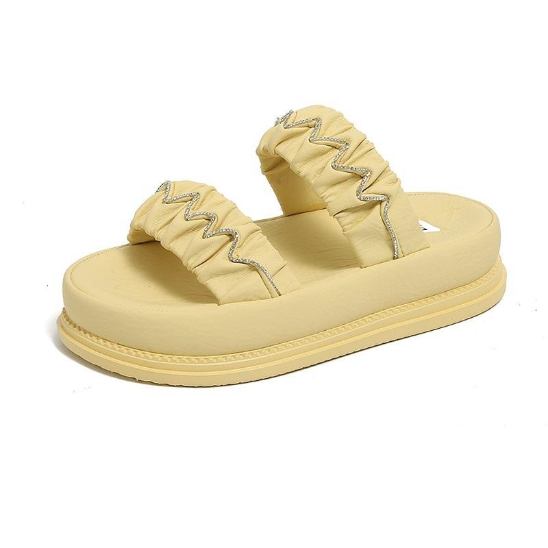 

Fairy wind thick-bottomed pleated slippers women s outer wear 2025 new fashionable versatile sweet with skirt slippers 40 жёлтый