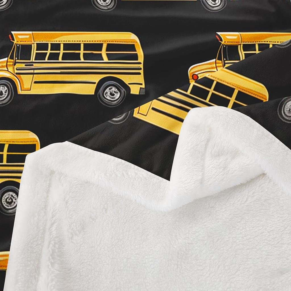 School Bus Blanket Yellow Bus Pattern Fleece Throw Kids Room Decor Back to School Theme Cozy Bed Cover
