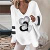 2023 Women's V-Neck Geometric Heart Sweatshirt: Casual Autumn/Winter Long-Sleeved Loose Fit
