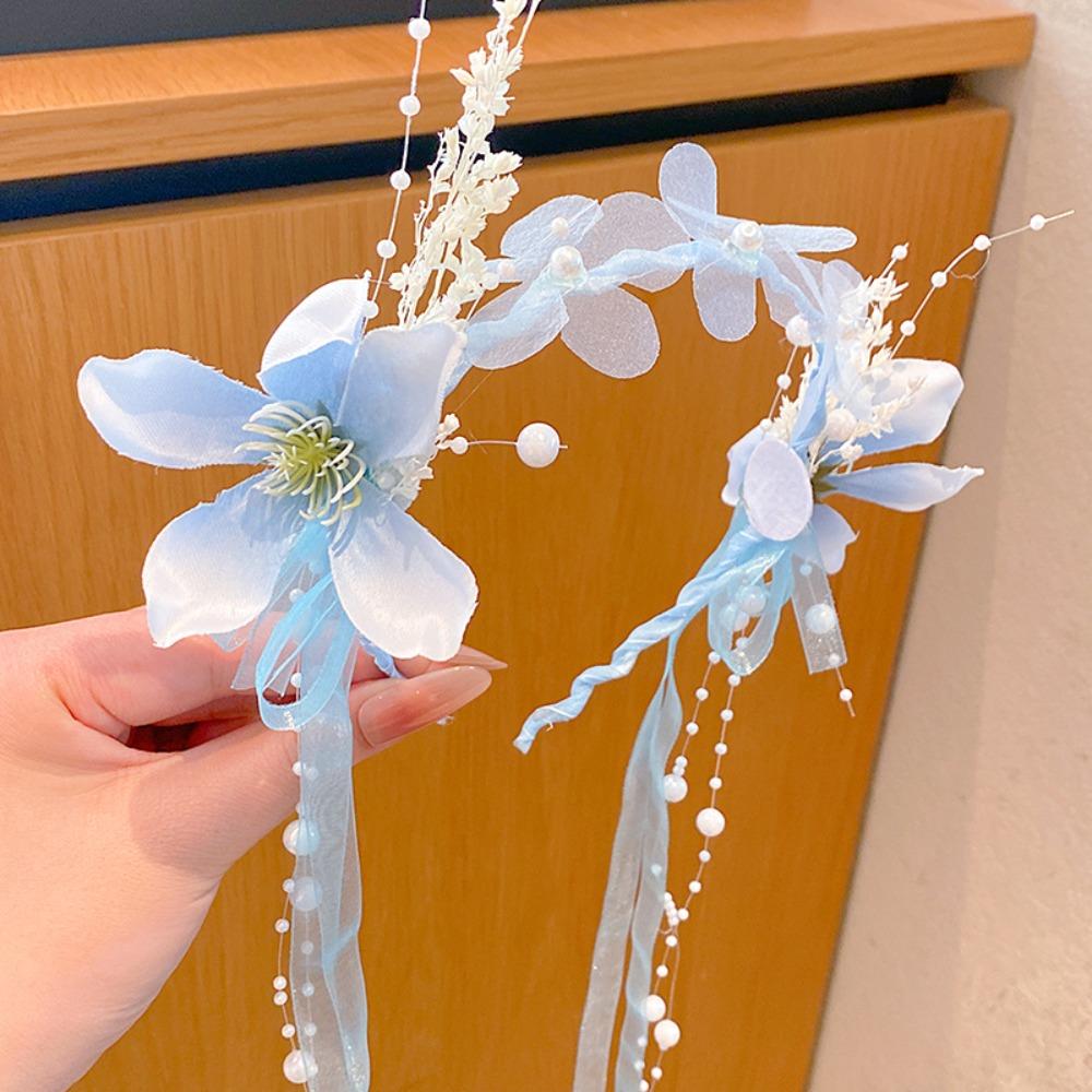 Sweet Hanfu Headdress Elegant Floral Crown Hairband Temperament Children Flower Headband  Party