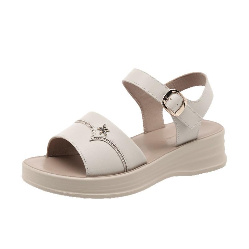 Red Dragonfly Women's Thick-Soled Genuine Leather Flat Sandals - Comfortable Summer Style