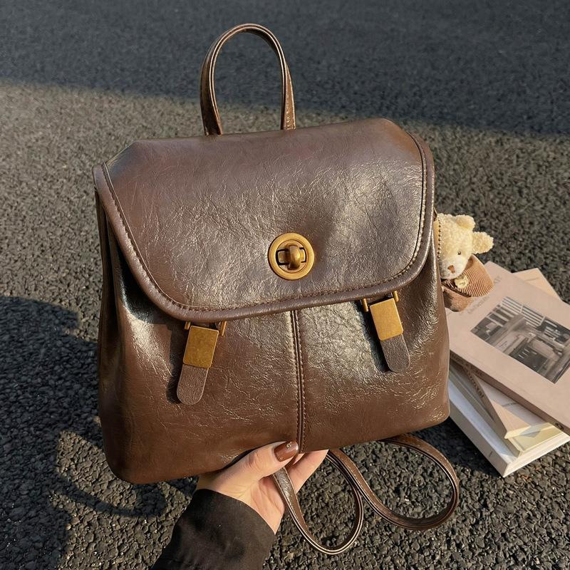 Schoolbag Casual Simple Backpack Women's 1011 New Trendy Commuter Backpack Daily Versatile Large Capacity Soft Leather Popular School Bag