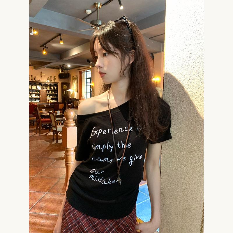 Plus Size Off-the-Shoulder Pleated Waist Cotton T-Shirt - Sweet Summer Style Large
