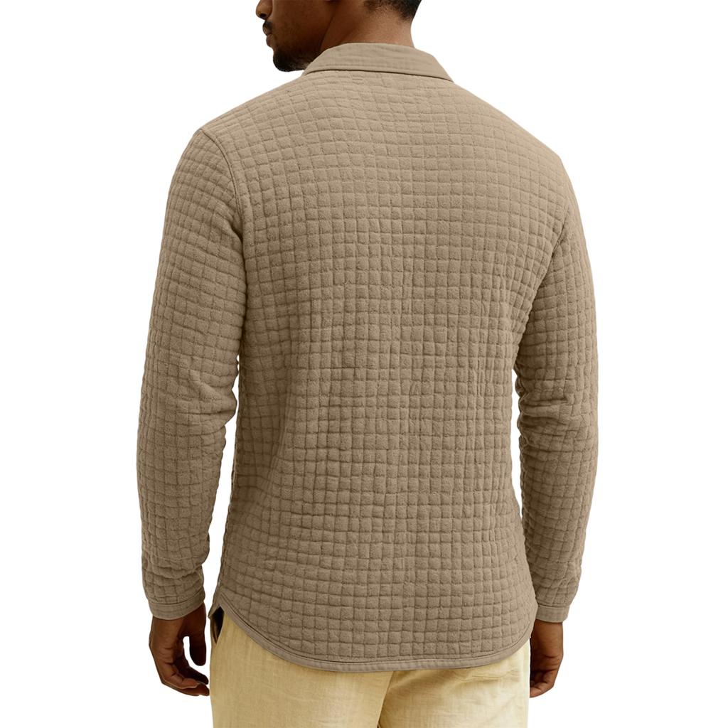 Men's Quilted Knit Color Pullover Button,down Top