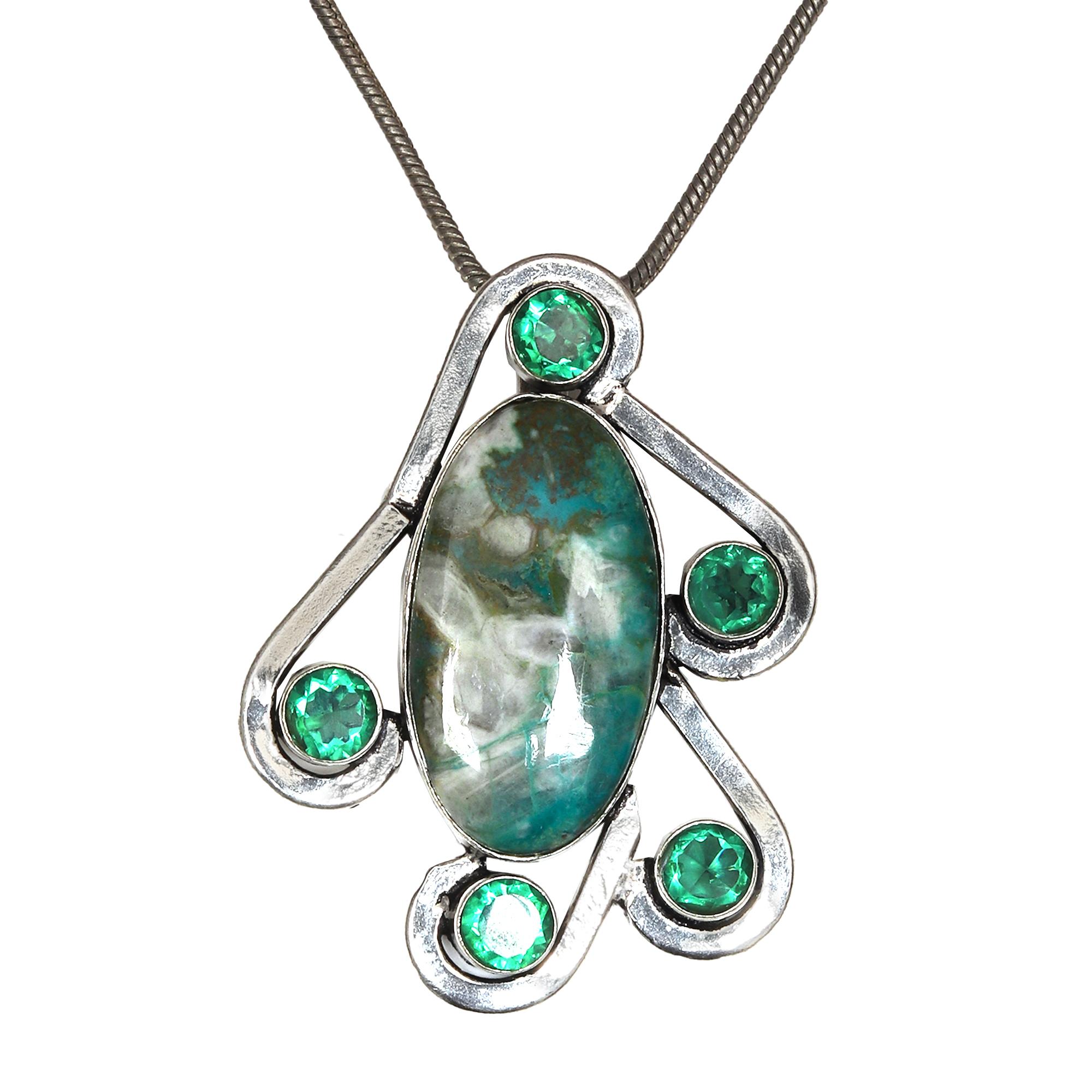 

Chrysocolla Diopside Gemstone Mother s Day Silver Jewelry Pendant 2