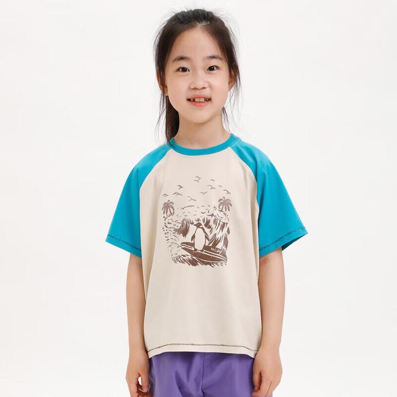 Naju Kids Summer Pure Cotton Vintage Color-Block Print Half-Sleeve Raglan Tee 140 cm