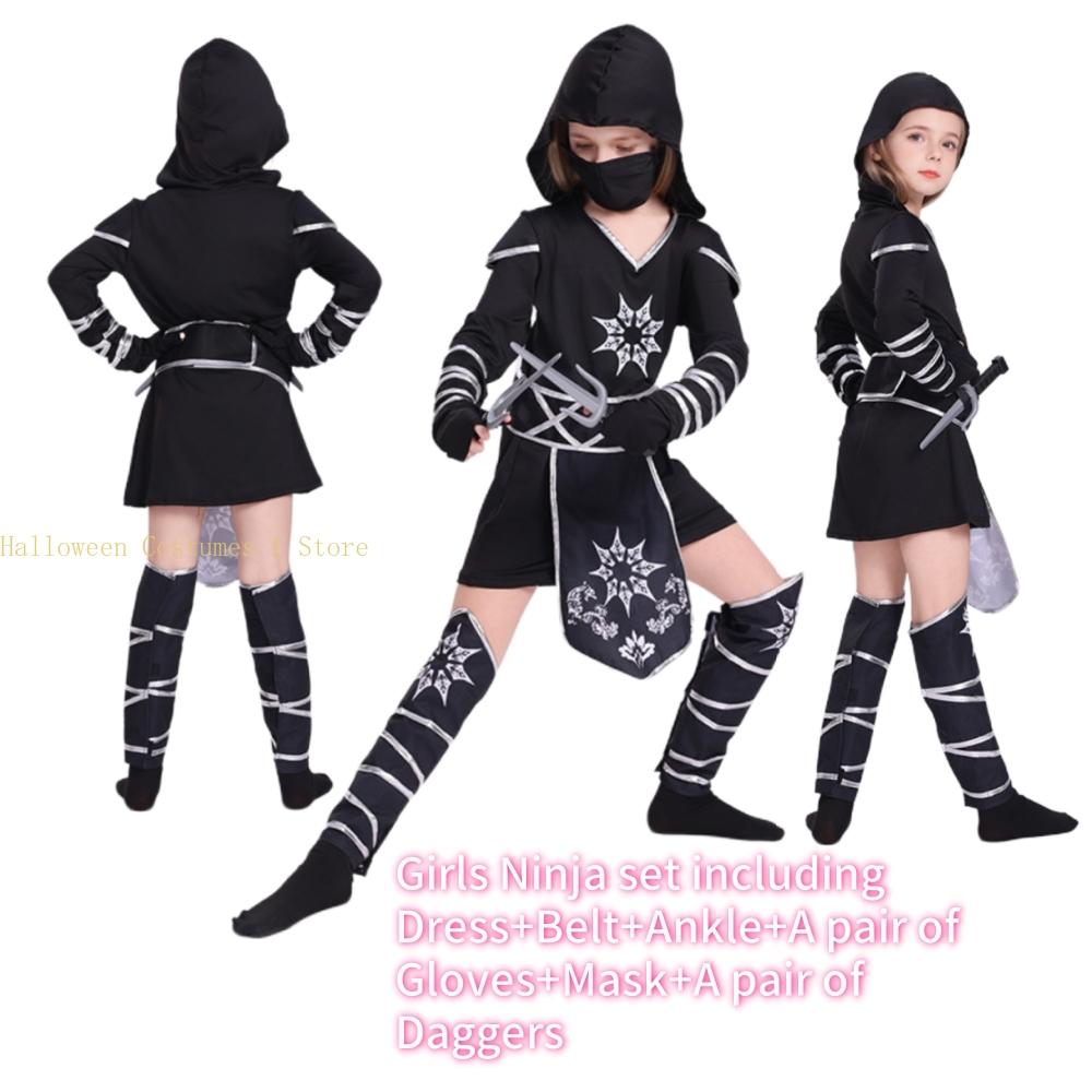 Halloween Child Ninja Kids Cosplay Costume for Boys Girls Samurai Costumes KungFu Dragon Ninjago Jumpsuit With Trident Outfits