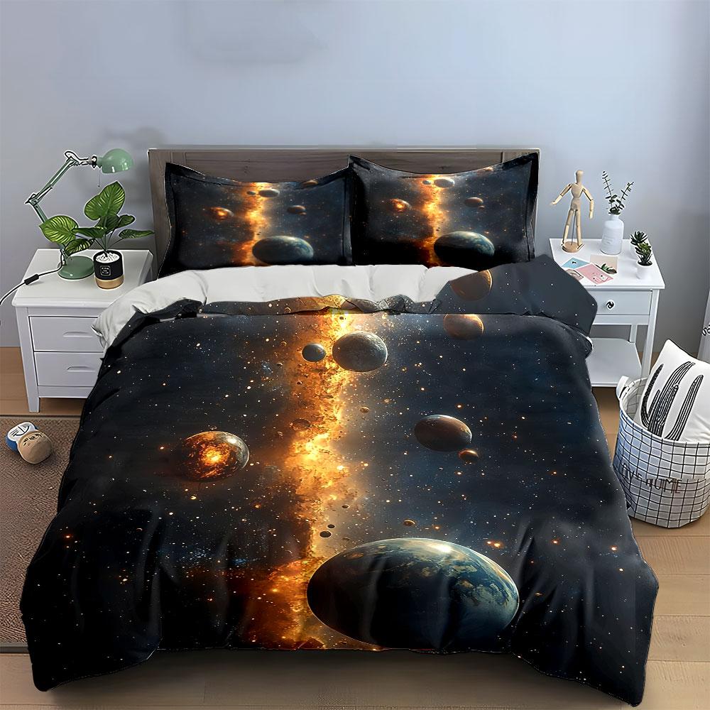 Cosmic Galaxy Planet Design Bedding Duvet Cover Set Duvet Cover Pillowcases  (1*Duvet Cover 2*Pillowcases, without duvet insert)