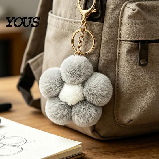 Women Keychain Plush Flower for Handbags, Five-petal Bag Charm, Charm Fluffy Backpack Hanging Accessory