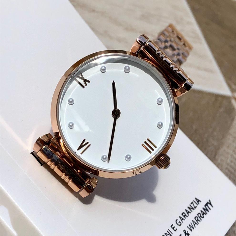 Armani AR11092 Women's Moon Phase Quartz Watch, High-End Fashionable Waterproof Steel Band with Pearl Accents
