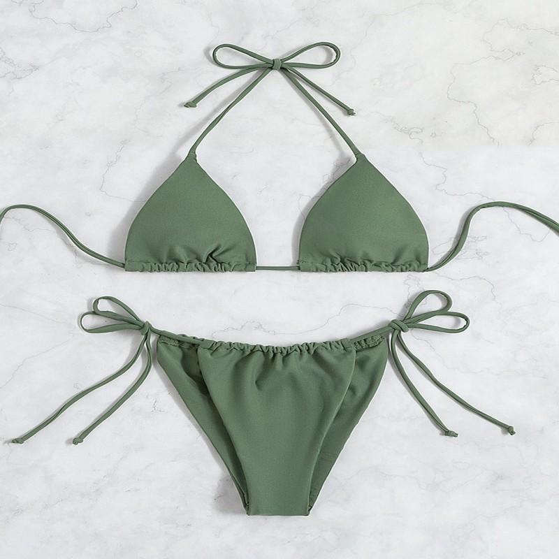 Klasické dámské bikiny tříbodové jednobarevné sexy těsné bez zad trojúhelníkové rozdělené plavky