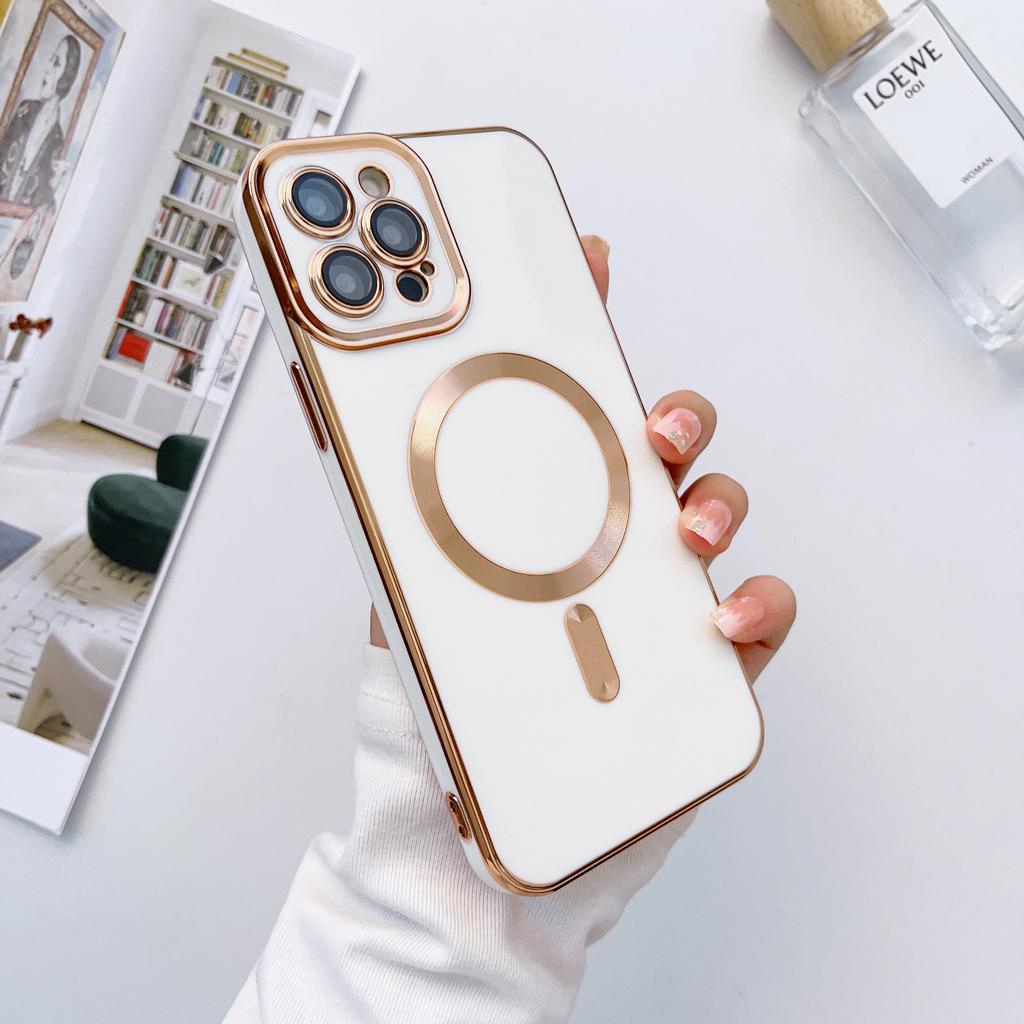 For IPhone 16 Solid Color Electroplated Magnetic Case for Apple 15 Promax All Inclusive 14pm with Lens Film