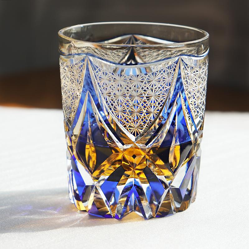 Hand Engraved Edo Kiriko 250ml Whiskey Glass Japanese Crystal Blue Copo Whisky Vaso Whisky Azul Barware Gift 201-300ml синий