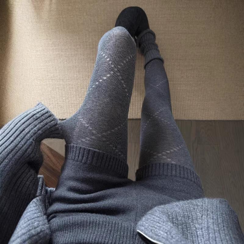High-End Gray Rhombus Pattern Leggings Pantyhose Autumn And Winter Explosion Micro-Pressure Thin Small Fragrant Pantyhose Beautiful Leg Socks
