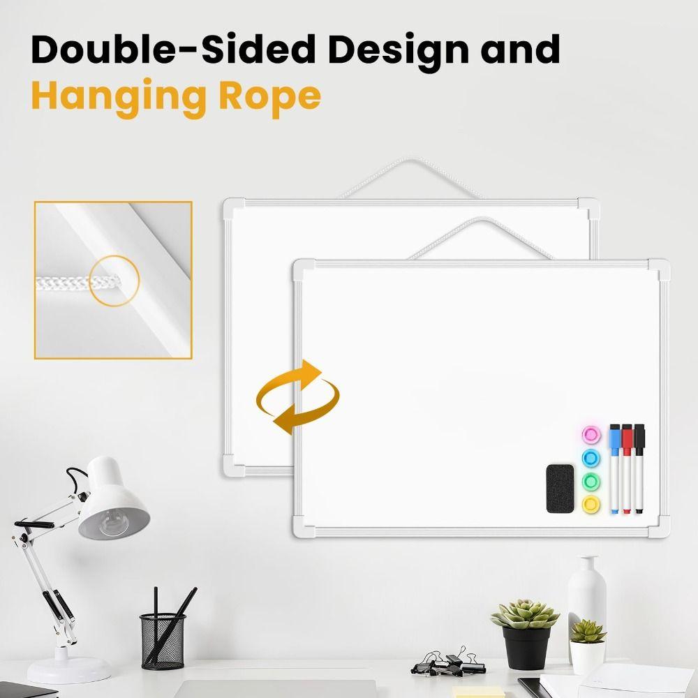 with 3 Markers & 4 Magnets Dry Erase Board 16" X 12" Double-Sided Whiteboard Wall Mounted Small Graffiti Drawing Board