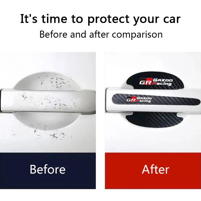 Carbon Fibre Car Door Bowl Protector Anti-scratch Stickers Door Sticker Handle Protection Film for 1ueh GR Gazoo Sport Racing JHES3