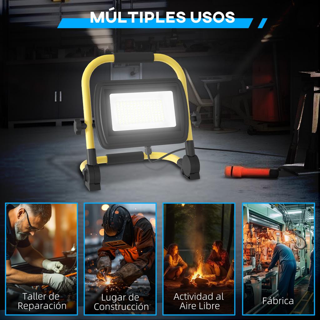 LED Spotlight, 4250 Lumens, IP65, 6500K, Weatherproof, Portable, 25.5 x 16 x 25.5 cm, Yellow