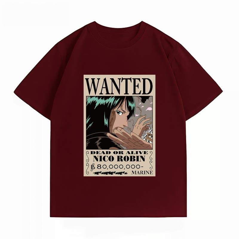 Unisexs Clothing New 100 Cotton Breathable Summer TShirt One Piece Nico Robin Wanted Print Casual Streetwear Unisexs Tops