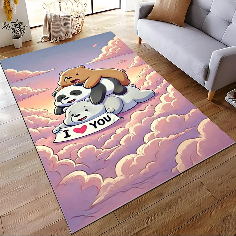 Cute Cartoon Bear Trio on Clouds with "I Love You" Text Carpet Suitable for use as an anti-slip for living room bedroom sofas