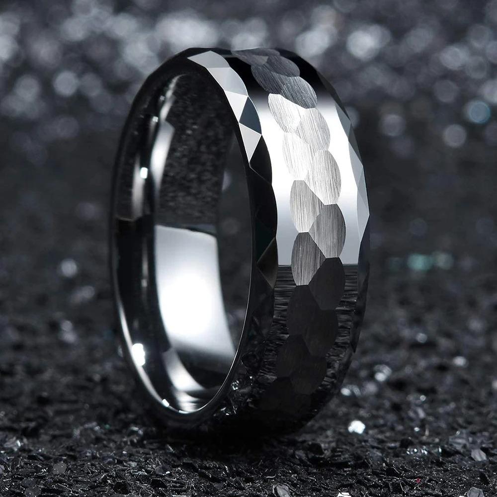 Fashion 8mm Men Stainless Steel Rings Silver Color Hammered Design Multi-Faceted Rings For Men Women Wedding Band Jewelry Gifts