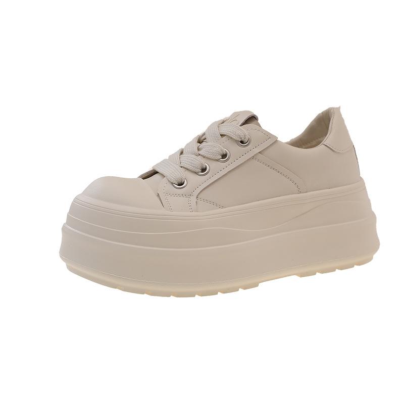 Casual Big Head Ugly Cute Bread Heightening Small Man Black and White White Shoes Muffin Thick Baseplate Shoes Woman