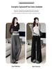 Black Polka Dot High Waist Lace Trim Wide Leg Sporty Pants for Women - Slimming, Casual, Spring/Autumn 2025
