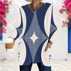 Women Plus Size Round Neck Long Sleeve Geometric Printed Loose Longline T Shirt With Pockets
