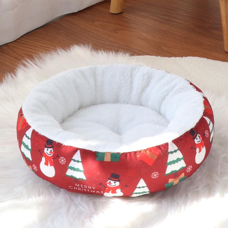 Soft Polyester Circular Christmas Pet Bed Warm Winter Bed for Small/Medium DogsPlush Cushioning,Perfect Christmas Gift for Pets