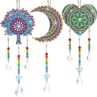 1set, DIY Moon, Sun Diamond Painting Wind Chime Set Bedroom Window Decoration Hanging, Handmade Gifts, Handicrafts