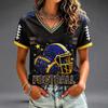 Casual V-hals T-shirt met korte raglanmouwen en rugbyprint voor dames