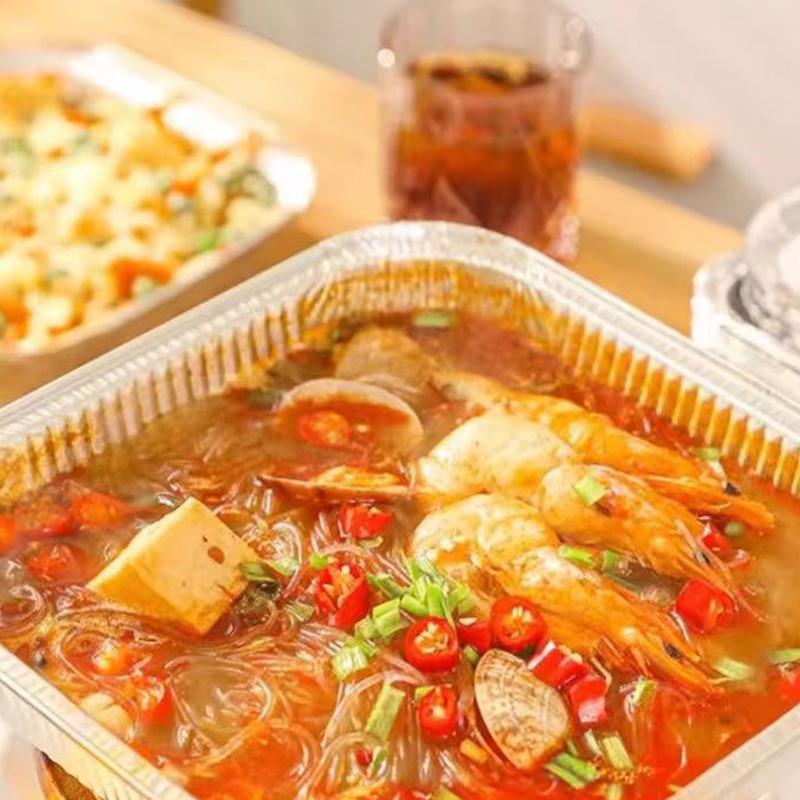 10Pcs 20Cm Air Fryer Aluminum Foil Pan Food Containers Square Oven Bbq Tray Oil-Proof Non-Stick Baking Tool Kitchen Supplies