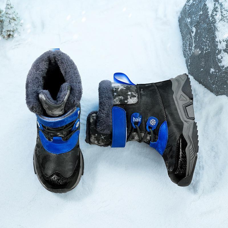 2024 Kids' Winter Snow Boots: Leather & Fur, Boys & Girls, Grey, Dark Blue, White
