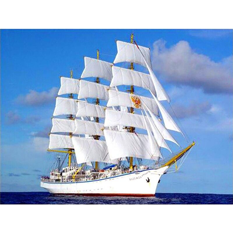 DIY 5D Diamond Painting Sailboat Diamond Embroidery Sea View Cross Stitch Full Round Drill Home Decor Manual Art Gift