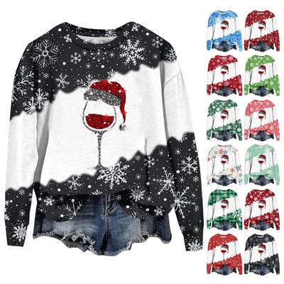 Sweat-shirt ample à manches longues et col rond pour femme, imprimé de Noël, à la mode, pour l'automne