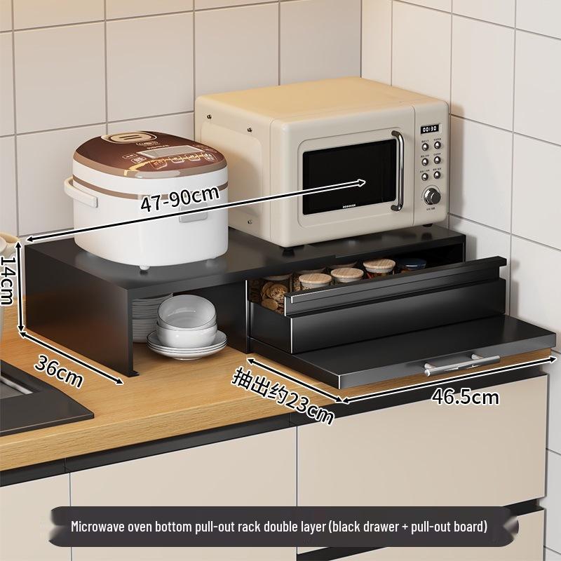 Retractable Microwave Oven Stand & Pull-Out Countertop Storage Rack