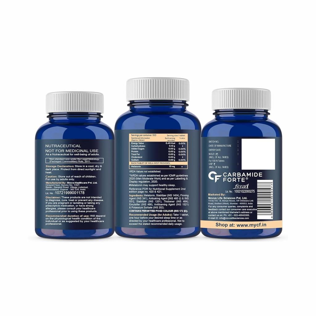 Carbamide Forte Melatonin 10 mg Sleep Supplement for Restful Deep Sleep 100 Veg Tablets