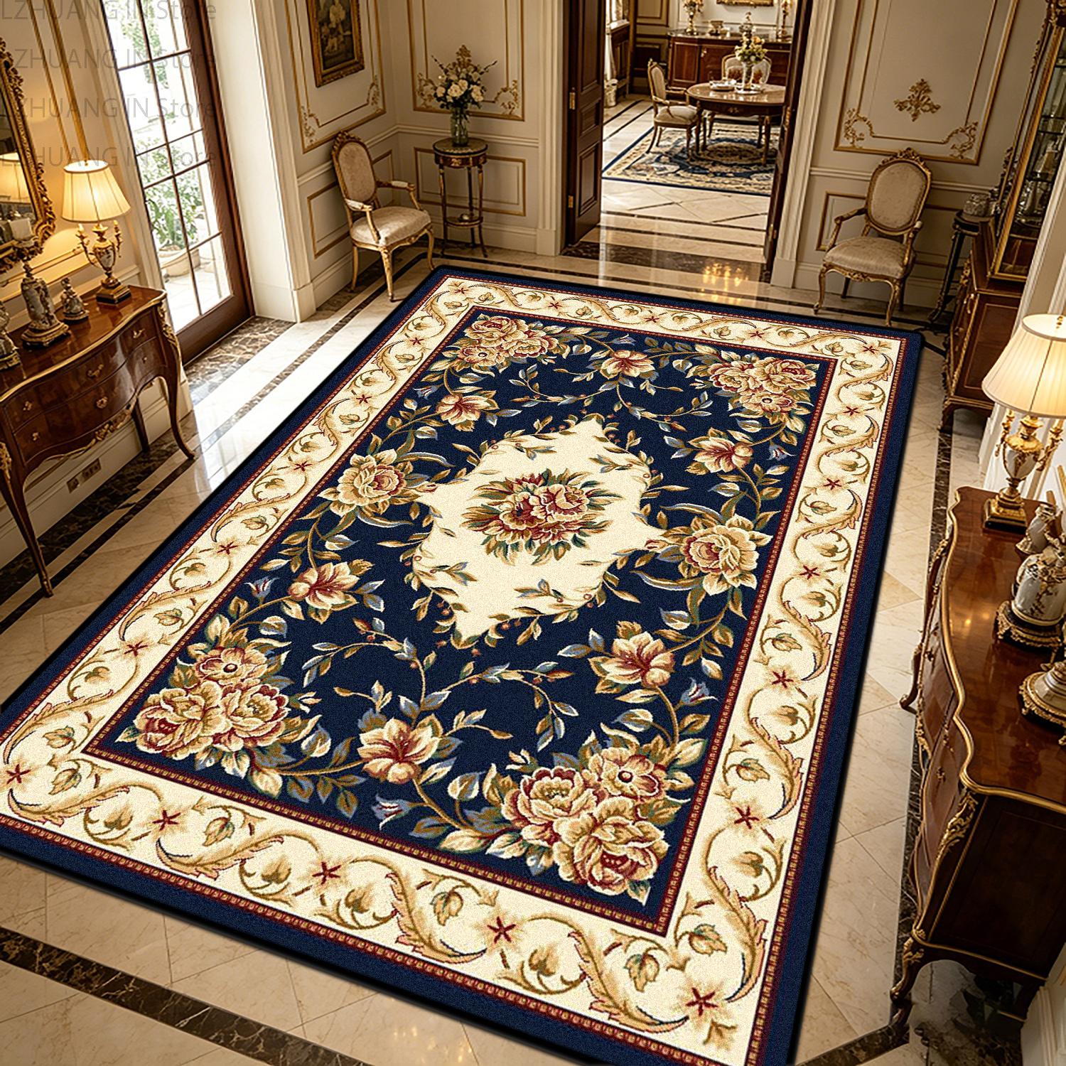 

Blue Gold European Luxury Style Entrance Washable Rug Decoration Home Non-slip Fluffy Rug Large Area Non-slip Coffee Tables Mats 40cm x 60cm