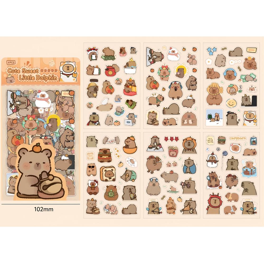 6 Blatt/Packung Transparente Niedliche Cartoon-Capybara-Aufkleber Kawaii Kinder-Abziehbilder Spielzeug Wasserdicht DIY Tagebuch Schreibwaren Schulbedarf