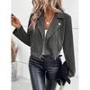 QICED Women's Vintage Casual Solid Color Print Autumn Winter Long Sleeve POLO Neck Jackets & Coats