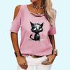 Women Fashion Off Shoulder Top Casual O Neck Summer Tee Shirt Print Loose Short Sleeve T-shirt