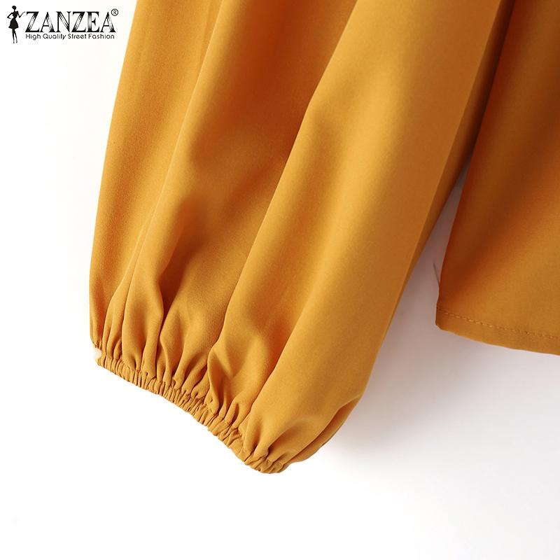 ZANZEA Dámské vintage tričko s dlouhým rukávem a kulatým výstřihem a lucernou