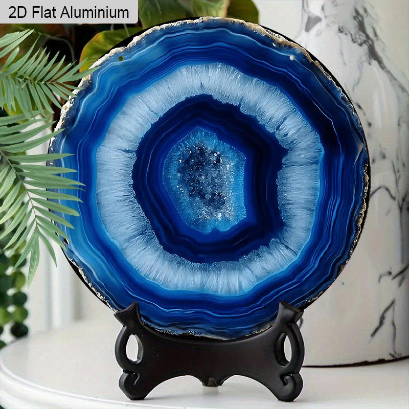 2D Flat Aluminum Vintage Blue Agate Slice Pattern Design Wall Art Sign, Deep Blue & Black Veining, Islamic Home Decor, Garden Balcony, Indoor/Outdoor