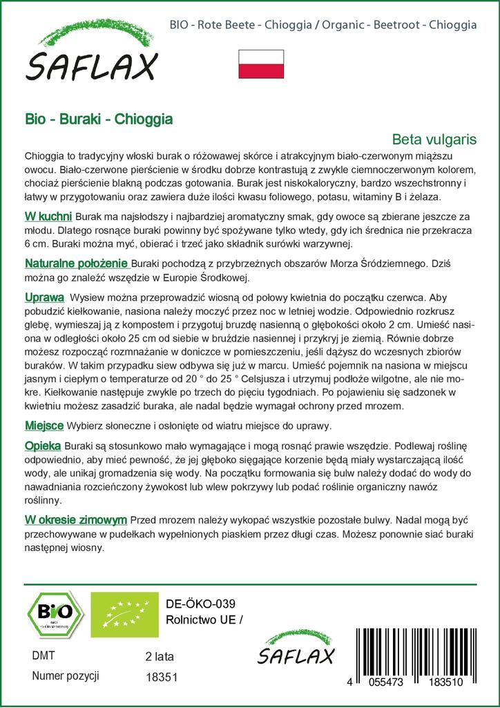 SAFLAX Garden In the Bag - Organic - Beetroot - Chioggia - 70 Seeds - With Substrate In a Fitting Stand Up Bag - Beta Vulgaris