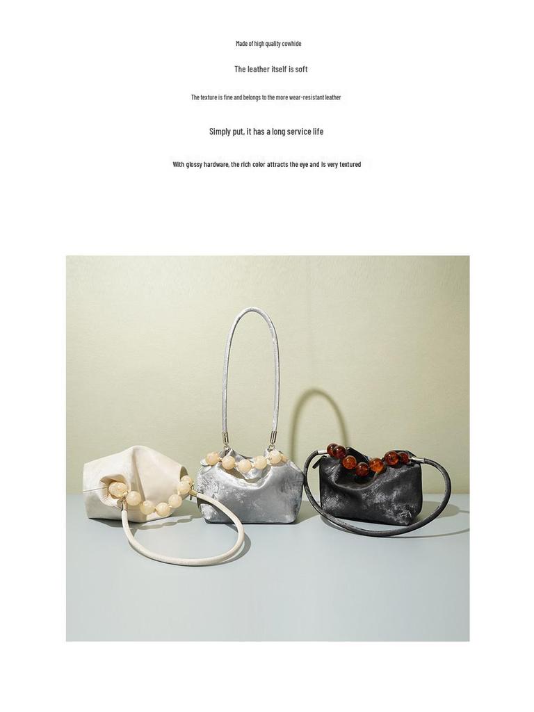 2025 Modern Chinese Cowhide Bento Crossbody & Shoulder Bucket Bag - Silver