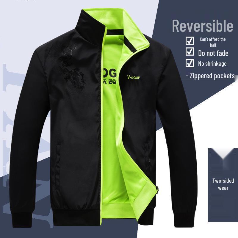 Men's Reversible Windproof Jacket: Double-Sided Wear, Casual, Loose Fit, Plus Size, Single-Layer for Spring & Autumn.