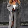 Neuer Herbst- und Winterstil Langer Zopfstrickpullover Damen Einfarbig Knopfleiste Große Strickjacke Mantel