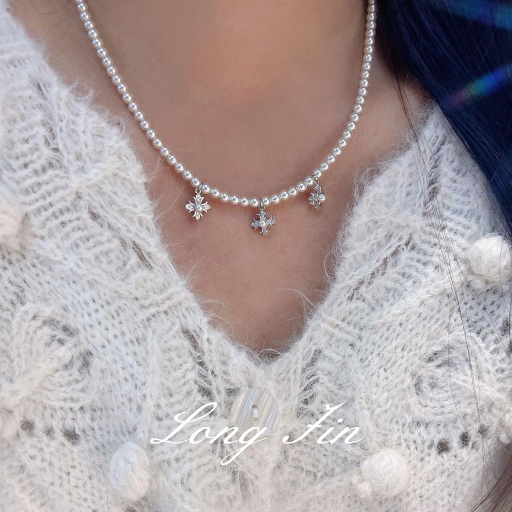 Niche Cross Pearl Necklace Bracelet High-End Temperament Collarbone Chain Versatile Jewelry